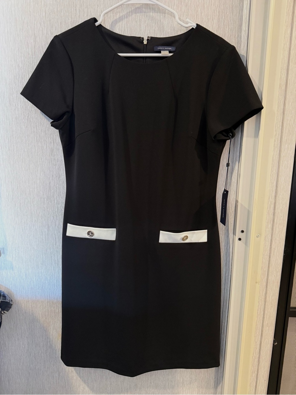 Tommy Hilfiger Black Short Sleeve Dress with White Pockets Trim